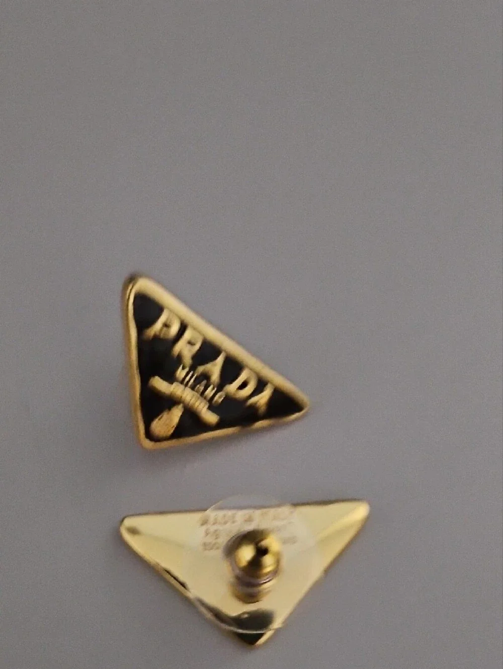 #luxury Black and Gold Triangle Logo Stud Earrings